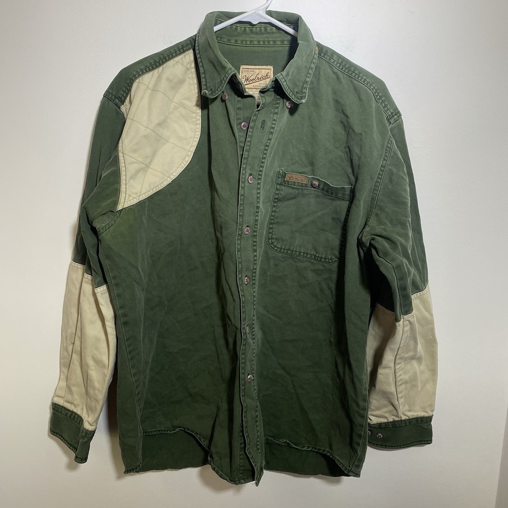 Woolrich Men's Green Quilted Shooting Long Sleeve Button Up Outdoor‎ shirt VTG